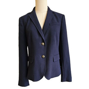 Talbots Aberdeen Navy 2 Logo Gold Button Blazer Coat Tailored Lined Stretch Sz 6